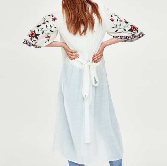 Zara pom pom Embroidered long cardigan kimono NWT - Picture 3 of 8